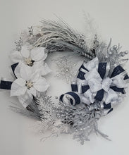 Load image into Gallery viewer, 18” Blue, Silver and White Christmas Wreath