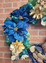 Load image into Gallery viewer, 18” Royal Blue and Gold Glam Christmas Wreath
