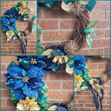 Load image into Gallery viewer, 18” Royal Blue and Gold Glam Christmas Wreath
